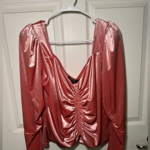 Express Shiny Pink Ruched Velvet Top